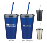 16 oz. Stainless Steel Double Wall Tumbler With Straw