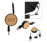 Bamboo Retractable 3-In-1 Charging Cable