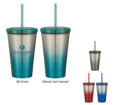 16 oz. Stainless Steel Double Wall Chroma Tumbler With Straw